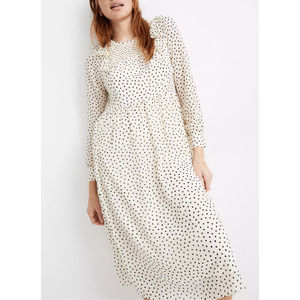 Madewell Smocked Ruffle-Shoulder Midi Cottage Core Dress in Inkbrush Dots